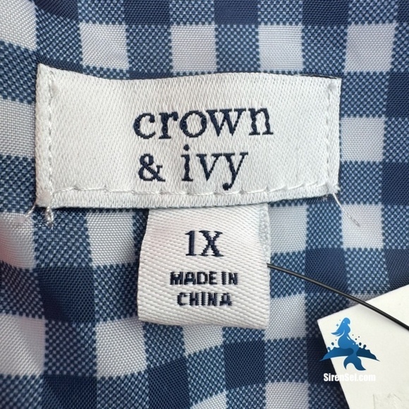 1063 NWT Crown & Ivy Puffer Vest - Plus Size 1X - Orange Vue/Blue Gingham - Picture 7 of 15